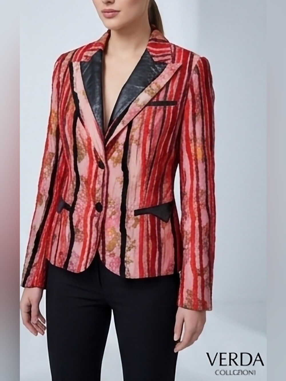 Verda Couture Exclusive Designer Jacket Multi Strips Wool Blend Size EU 40/US M
